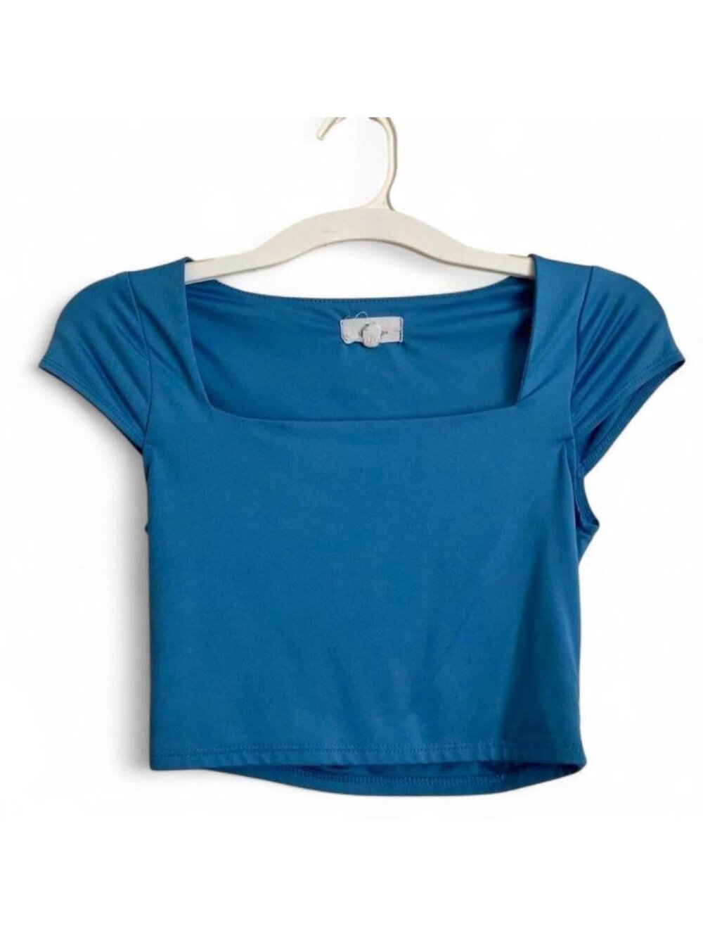 Live in the moment Blue Square Neck Short Sleeve Knit Crop Top Size S